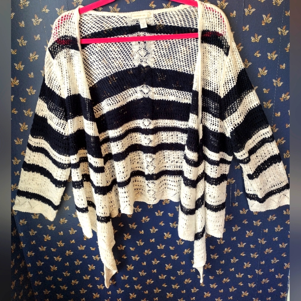 Westport Woman's 3x Black and White Stripe Cardigan